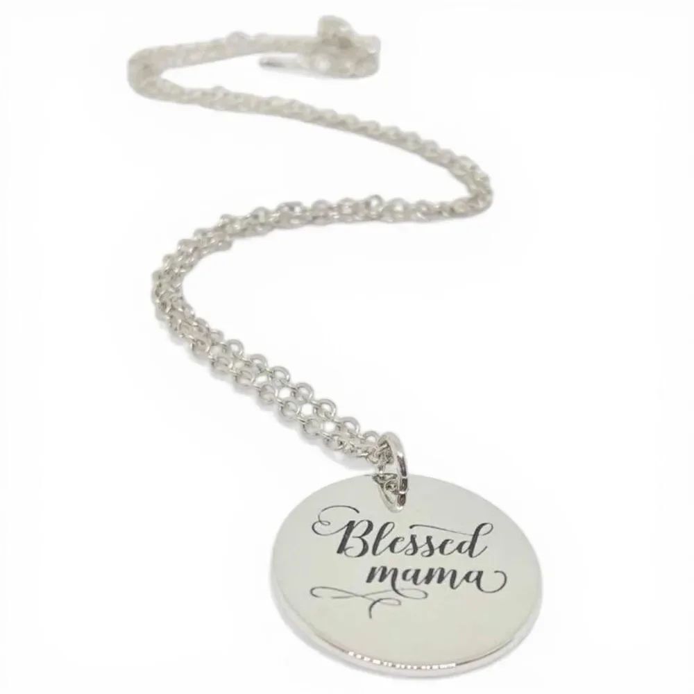 Brand New Womens Hand Stamped .925 Silver Blessed Mama Necklace
